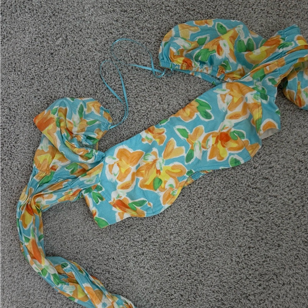 Bershka Blue and Orange crop top